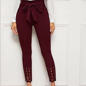 SHEIN Paperbag Waist Scallop Edge Laser Cut Skinny Pants